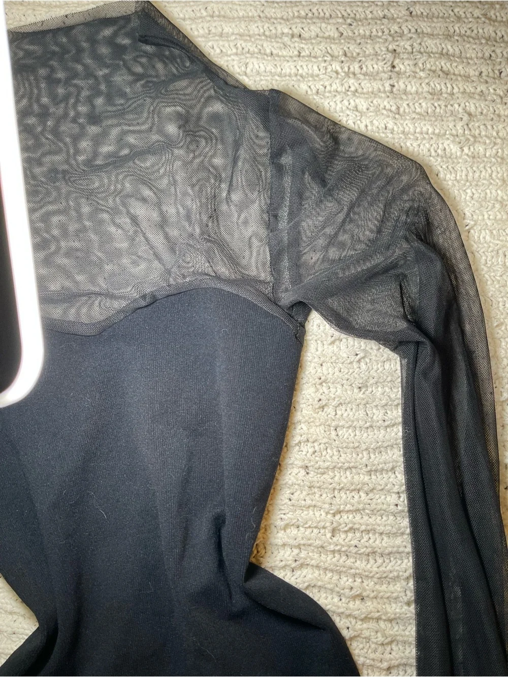 Free People Black Sheer Mock Neck Long Sleeve Top